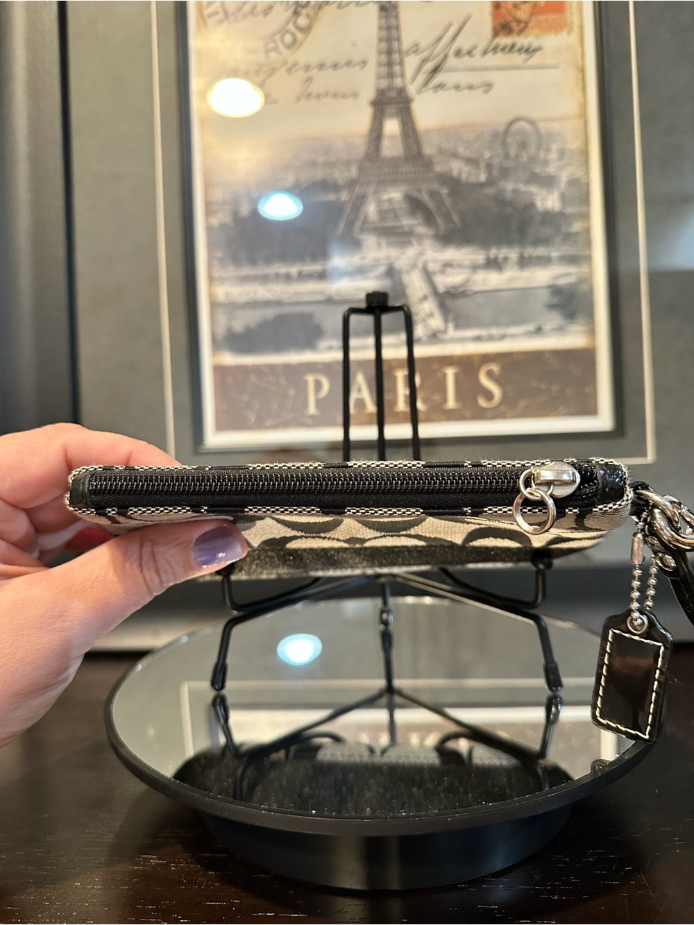 Coach Signature Canvas Wristlet Black Gray - Picture 7 of 12